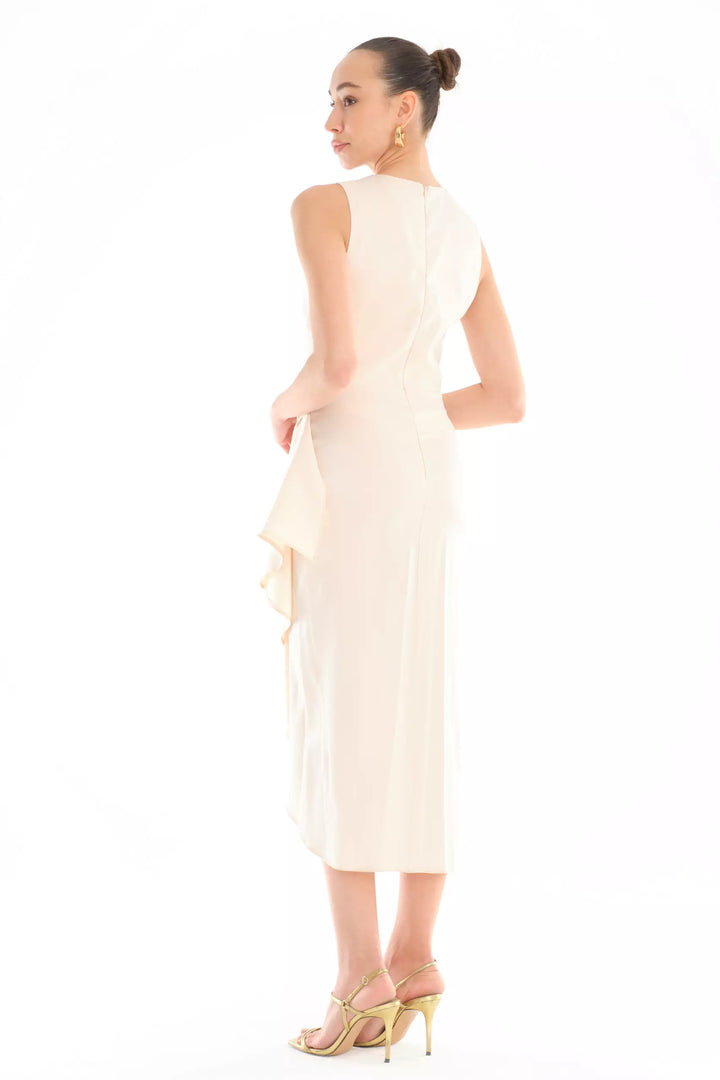FRV Beige satin sleeveless midi dress - Fontana