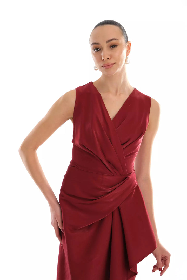 FRV Maroon satin sleeveless midi dress - Maspalomas