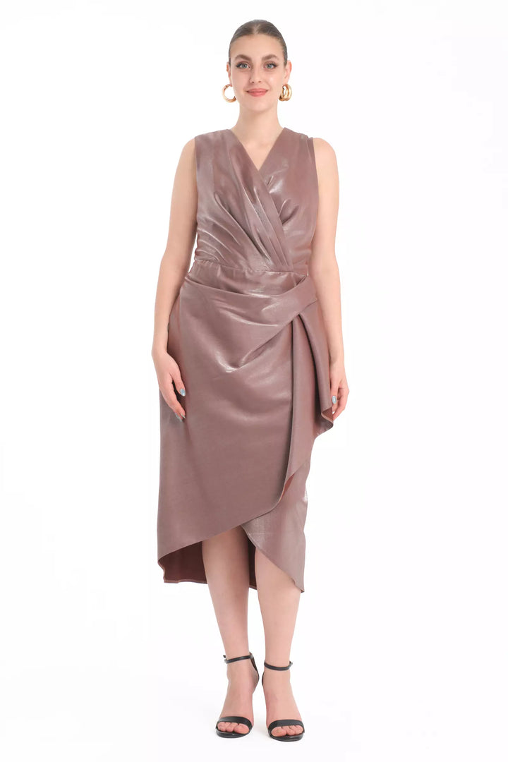 FRV Brown plus size satin sleeveless midi dress - Glendale