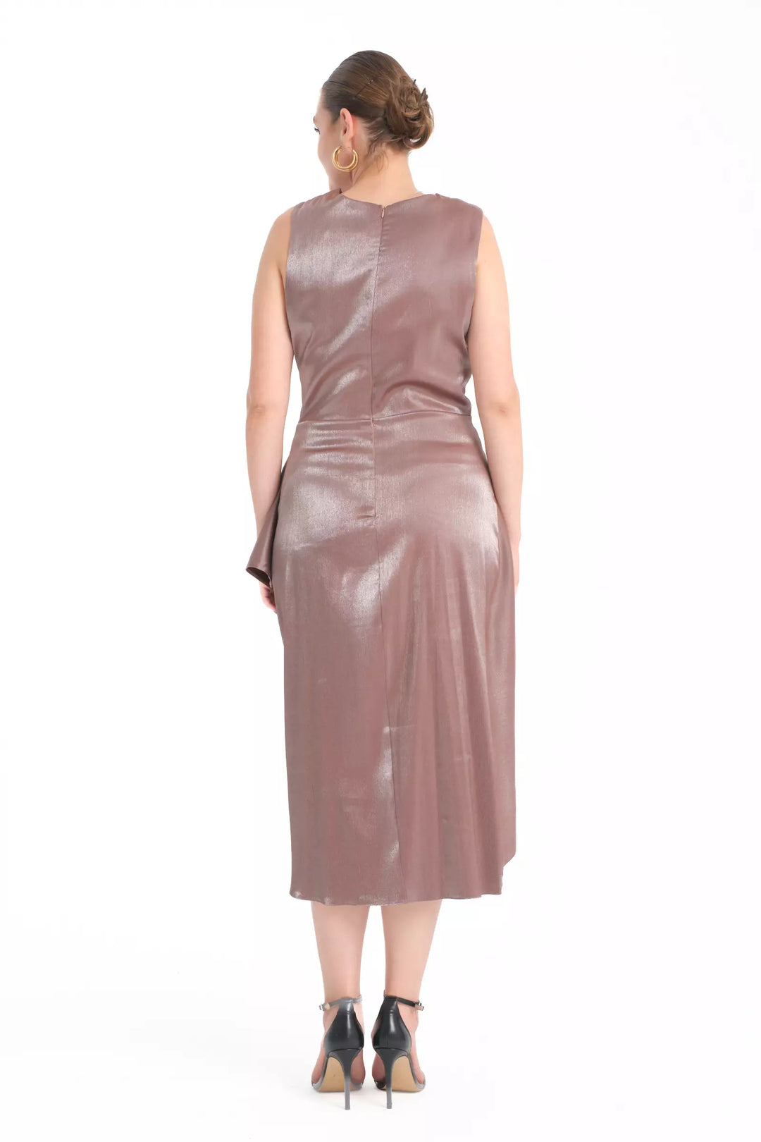 FRV Brown plus size satin sleeveless midi dress - Glendale