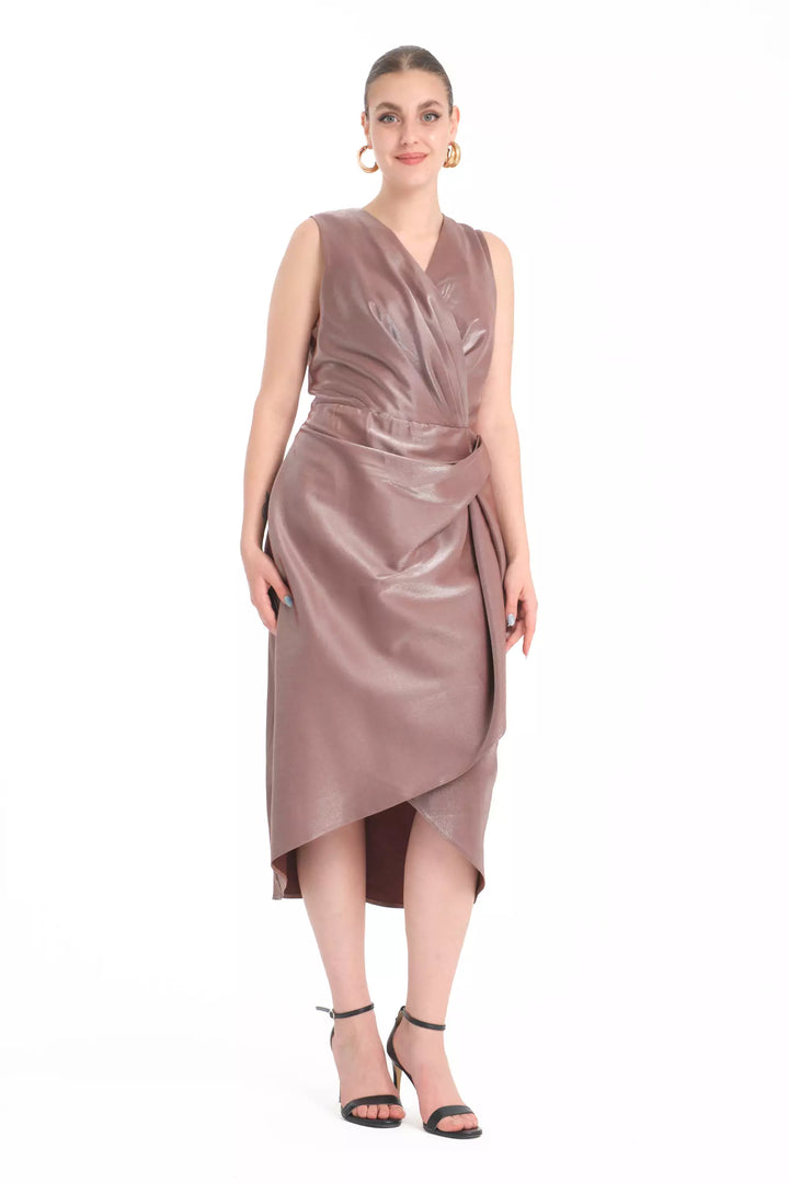 FRV Brown plus size satin sleeveless midi dress - Glendale