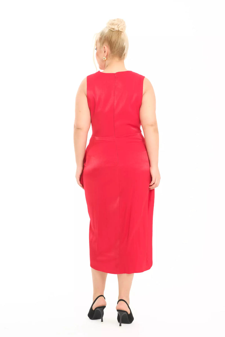 FRV Red plus size satin sleeveless midi dress - Hempstead