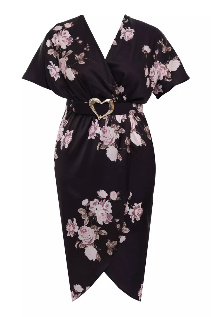 FRV Printed plus size satin short sleeve midi dress - Lucca