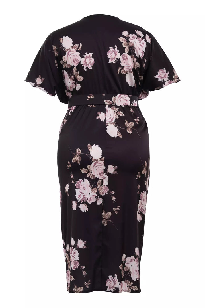 FRV Printed plus size satin short sleeve midi dress - Lucca