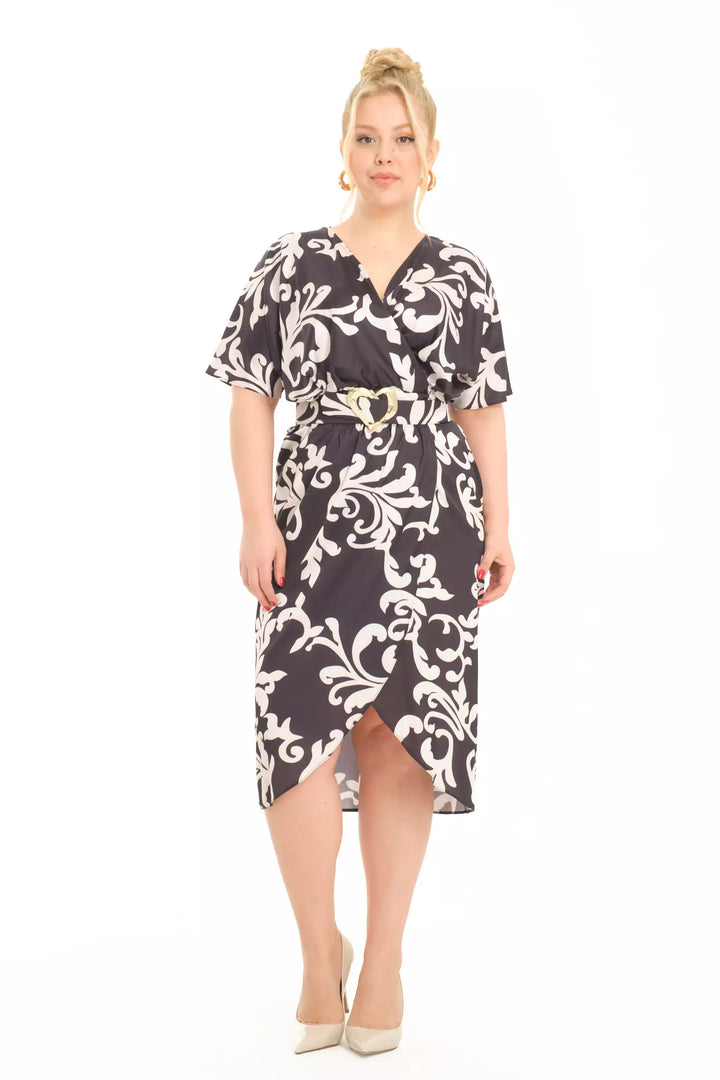 FRV Printed plus size satin short sleeve midi dress - Gorinchem