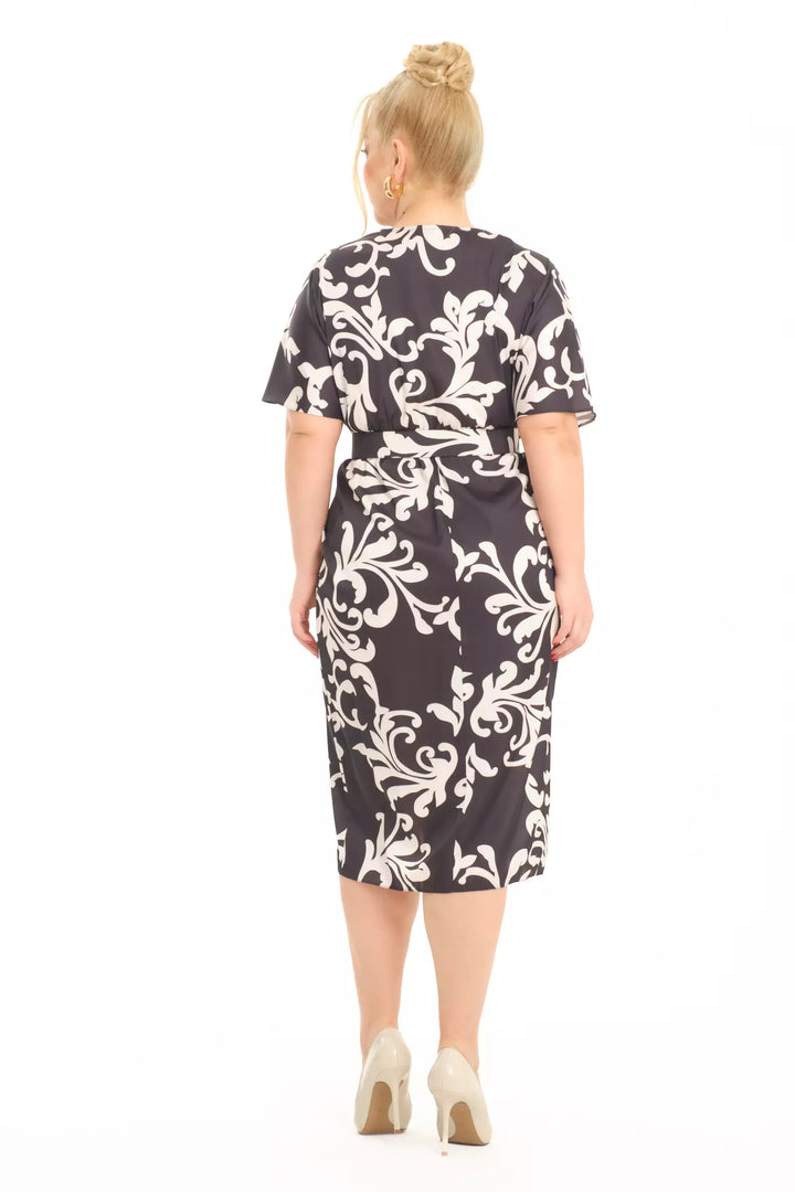 FRV Printed plus size satin short sleeve midi dress - Gorinchem