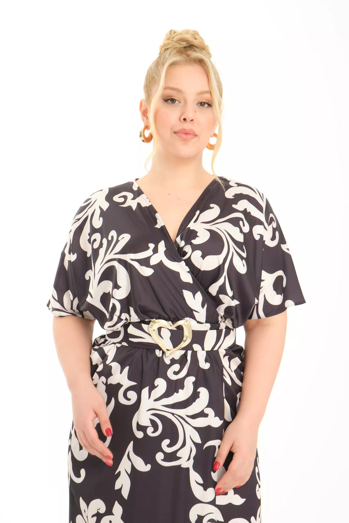 FRV Printed plus size satin short sleeve midi dress - Gorinchem
