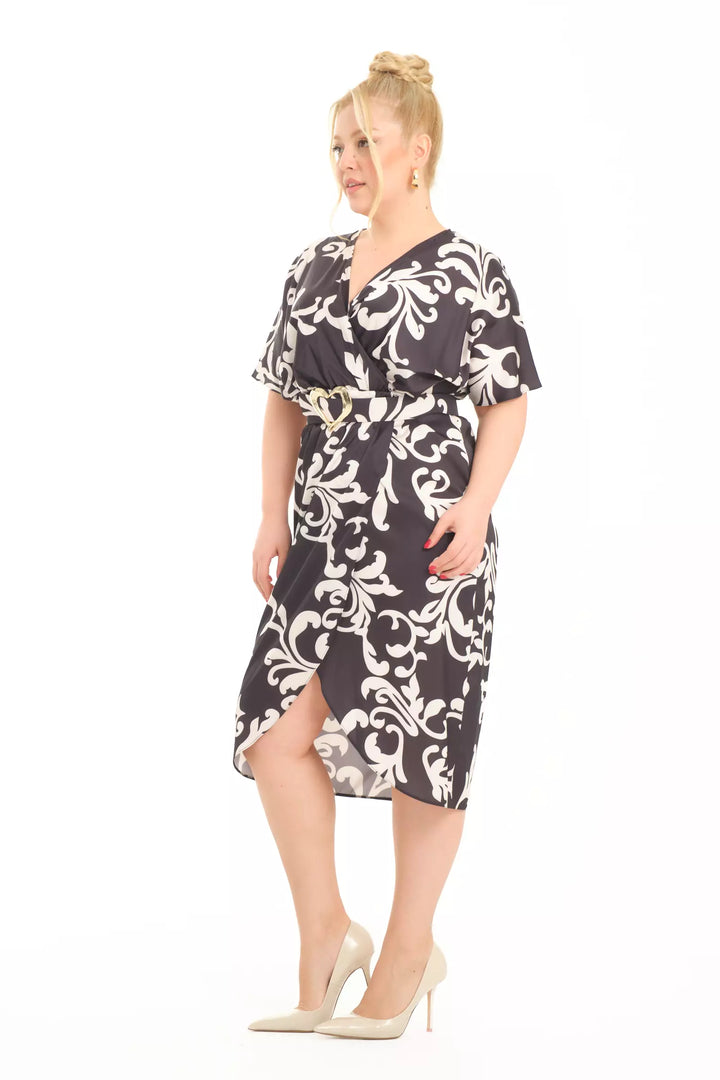 FRV Printed plus size satin short sleeve midi dress - Gorinchem