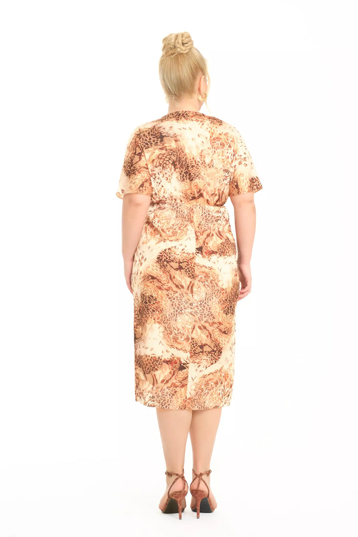 FRV Printed plus size satin short sleeve midi dress - Saint-Chamond