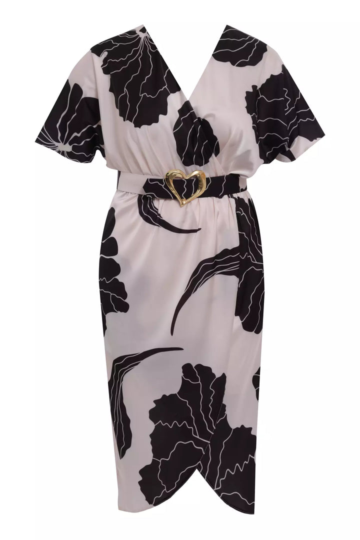 FRV Printed plus size satin short sleeve midi dress - Apeldoorn