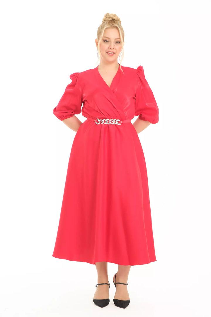 FRV Red plus size satin short sleeve midi dress - Surbiton