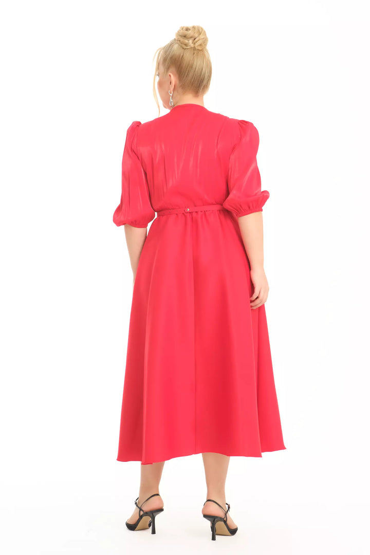 FRV Red plus size satin short sleeve midi dress - Surbiton