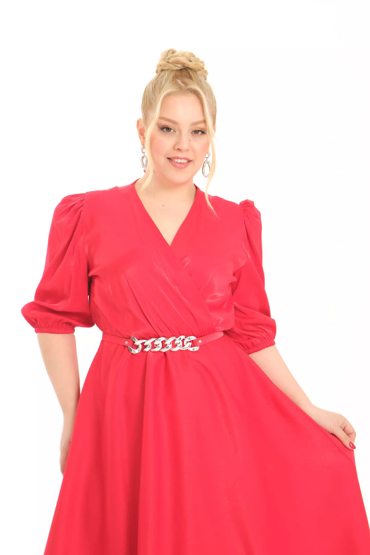 FRV Red plus size satin short sleeve midi dress - Surbiton