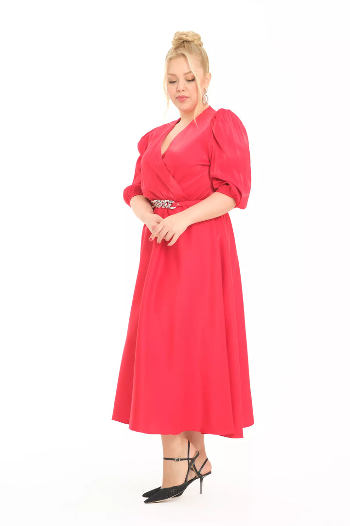 FRV Red plus size satin short sleeve midi dress - Surbiton