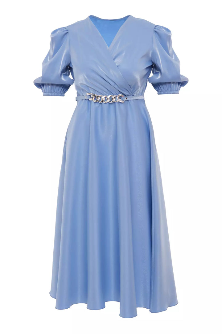 FRV Blue plus size satin short sleeve midi dress - Cascais