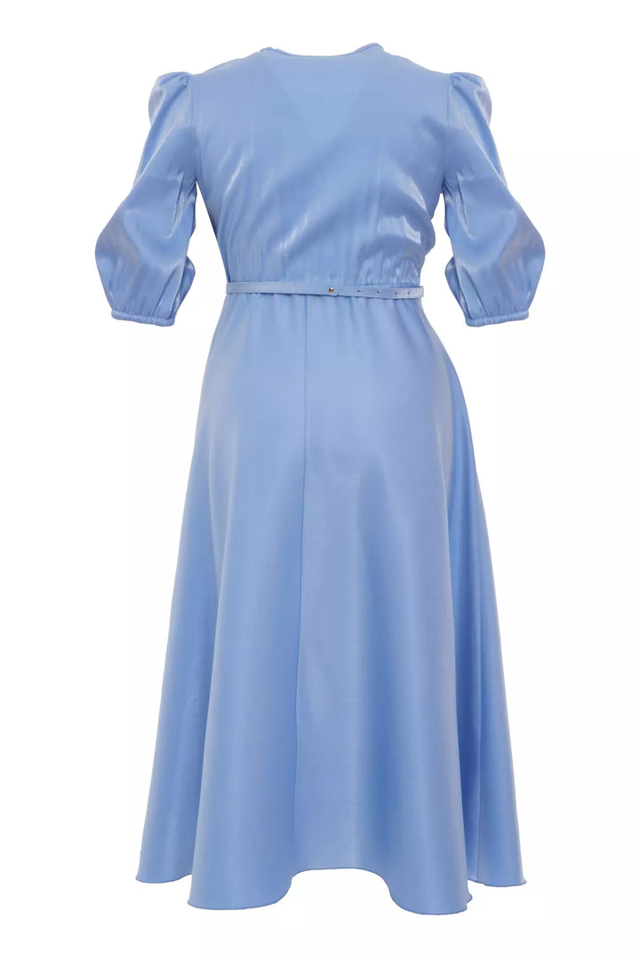 FRV Blue plus size satin short sleeve midi dress - Cascais
