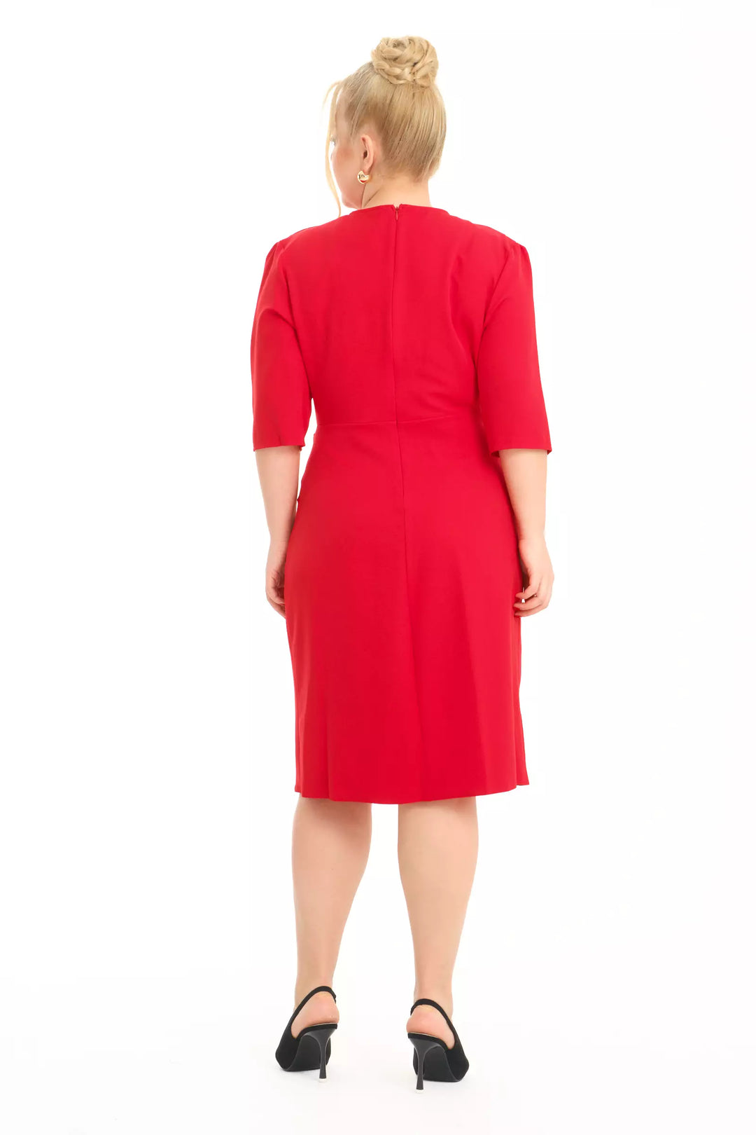FRV Red plus size crepe short sleeve mini dress - Pen-y-Bont ar Ogwr