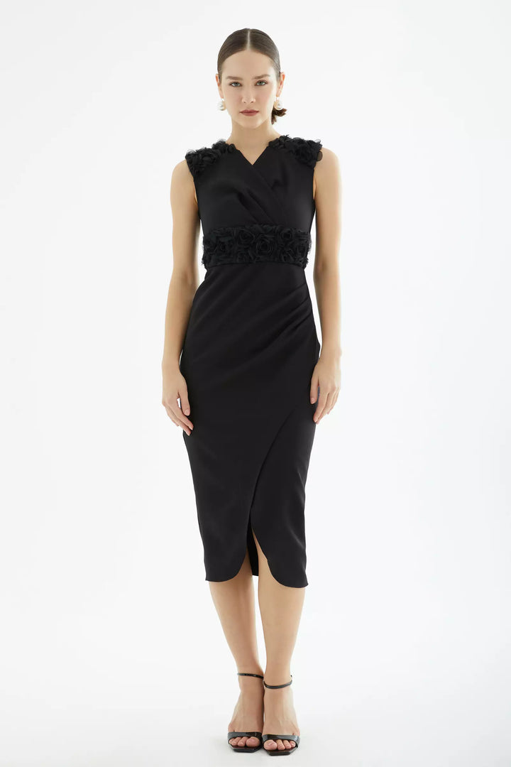FRV Black crepe sleeveless midi dress - Feltham