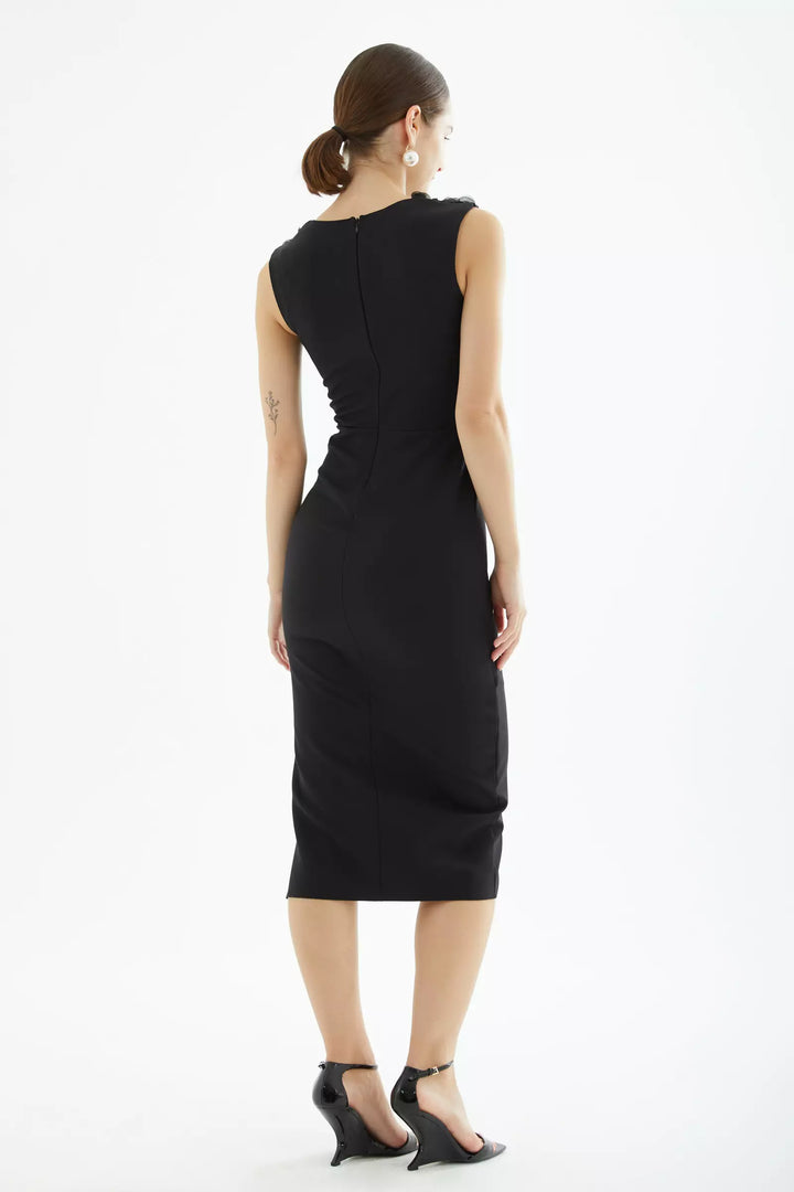 FRV Black crepe sleeveless midi dress - Feltham