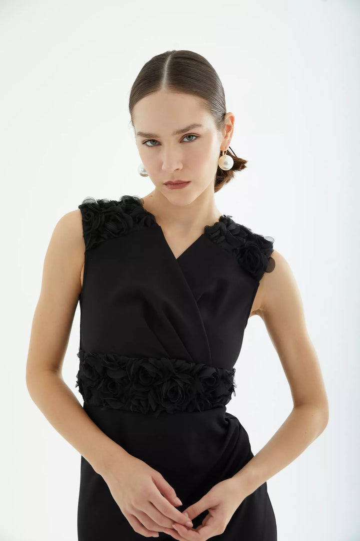 FRV Black crepe sleeveless midi dress - Feltham