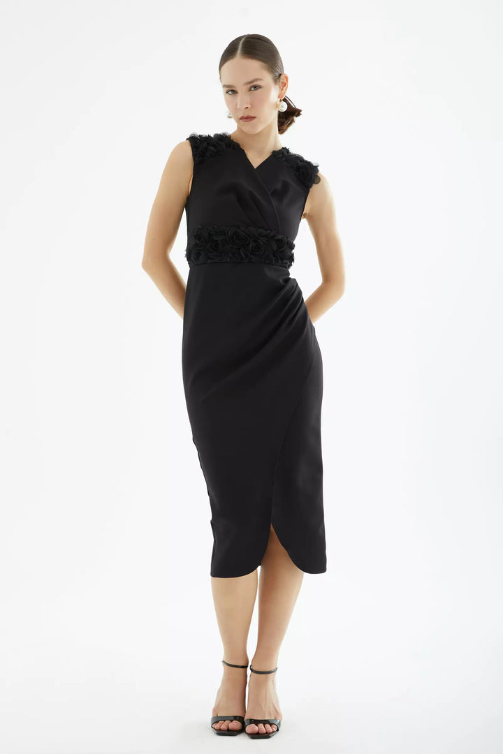 FRV Black crepe sleeveless midi dress - Feltham
