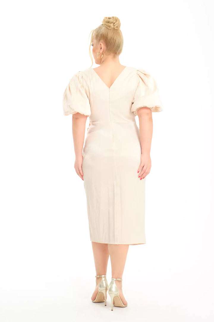FRV Beige plus size satin short sleeve midi dress - Schwerte