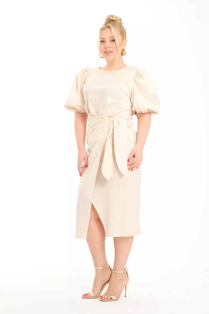 FRV Beige plus size satin short sleeve midi dress - Schwerte