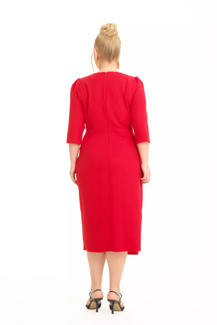 FRV Red plus size crepe 3/4 sleeve midi dress - Senigallia
