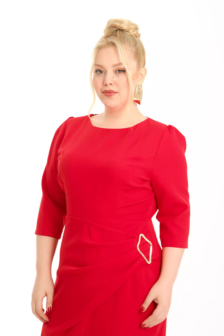 FRV Red plus size crepe 3/4 sleeve midi dress - Senigallia