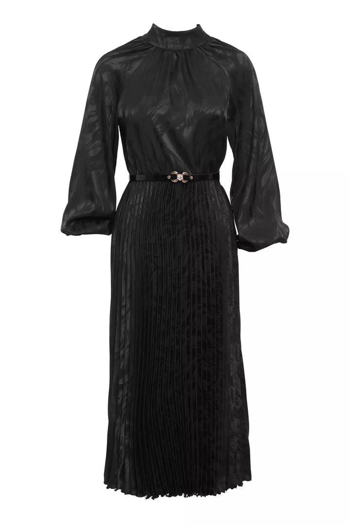 FRV Black satin long sleeve midi dress - Snizhne