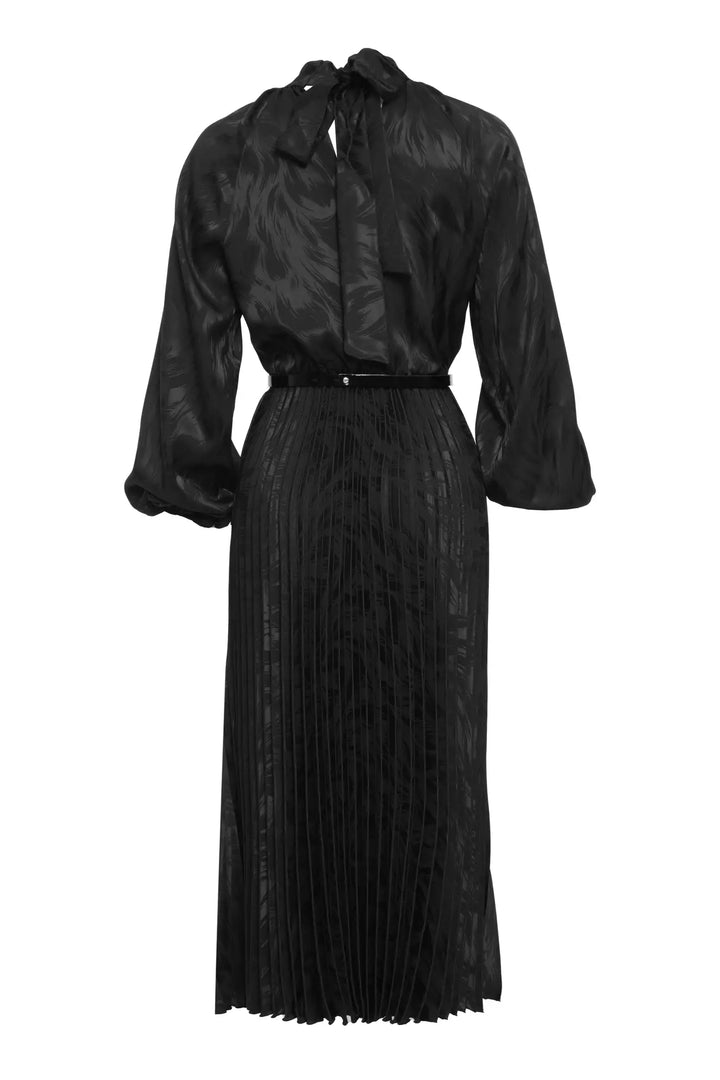 FRV Black satin long sleeve midi dress - Snizhne