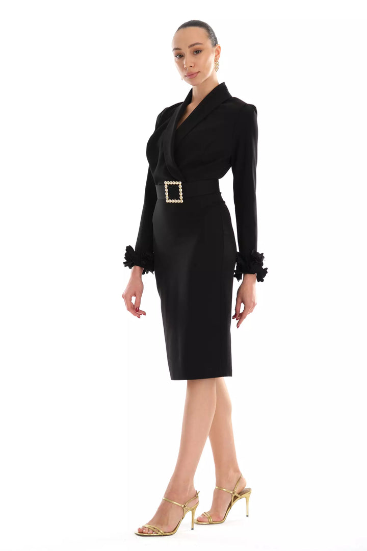 FRV Black crepe long sleeve midi dress - Salamanca