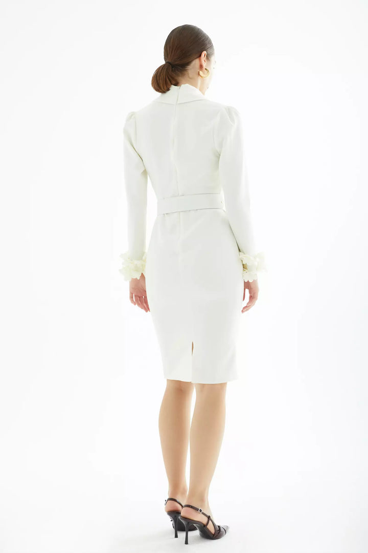 FRV White crepe long sleeve midi dress - Mazarrón