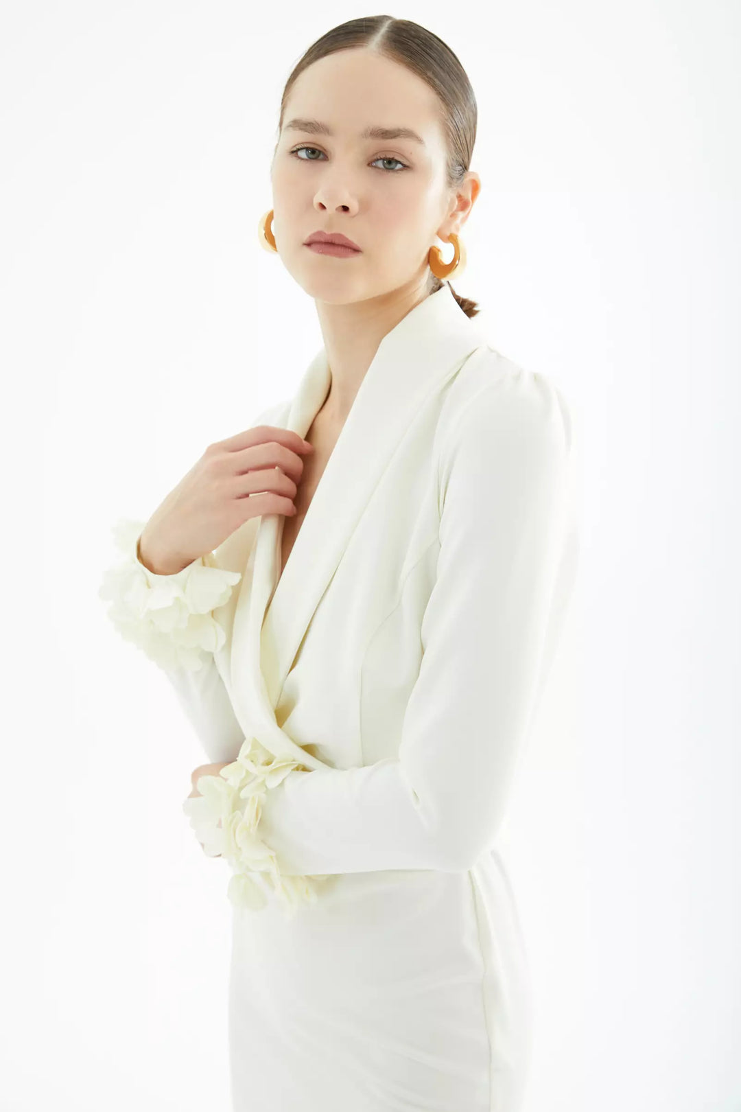 FRV White crepe long sleeve midi dress - Mazarrón