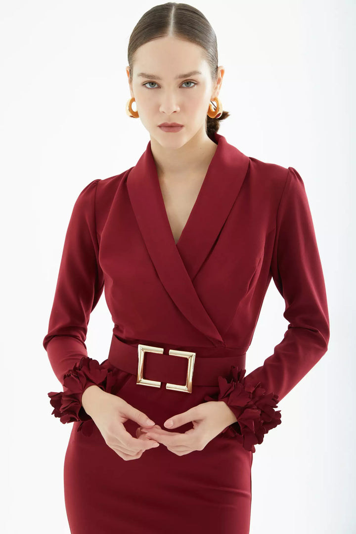 FRV Maroon crepe long sleeve midi dress - Ourém