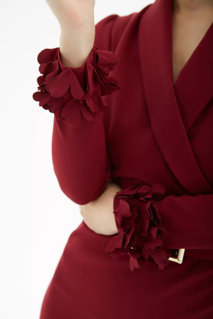 FRV Maroon crepe long sleeve midi dress - Ourém