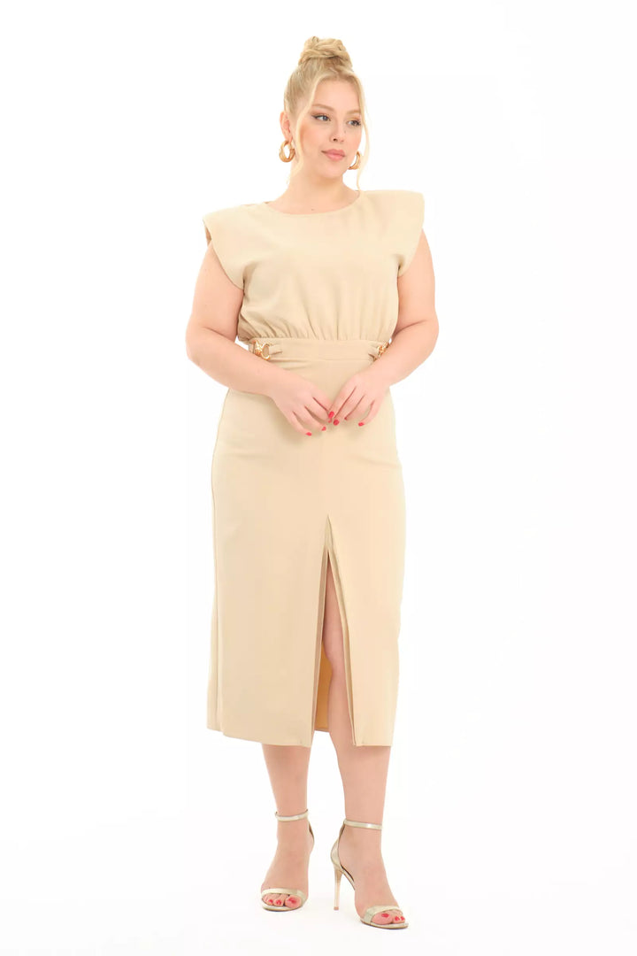 FRV Beige plus size crepe sleeveless midi dress - Enterprise