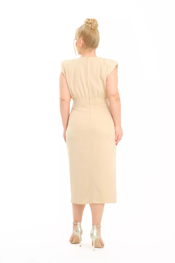FRV Beige plus size crepe sleeveless midi dress - Enterprise