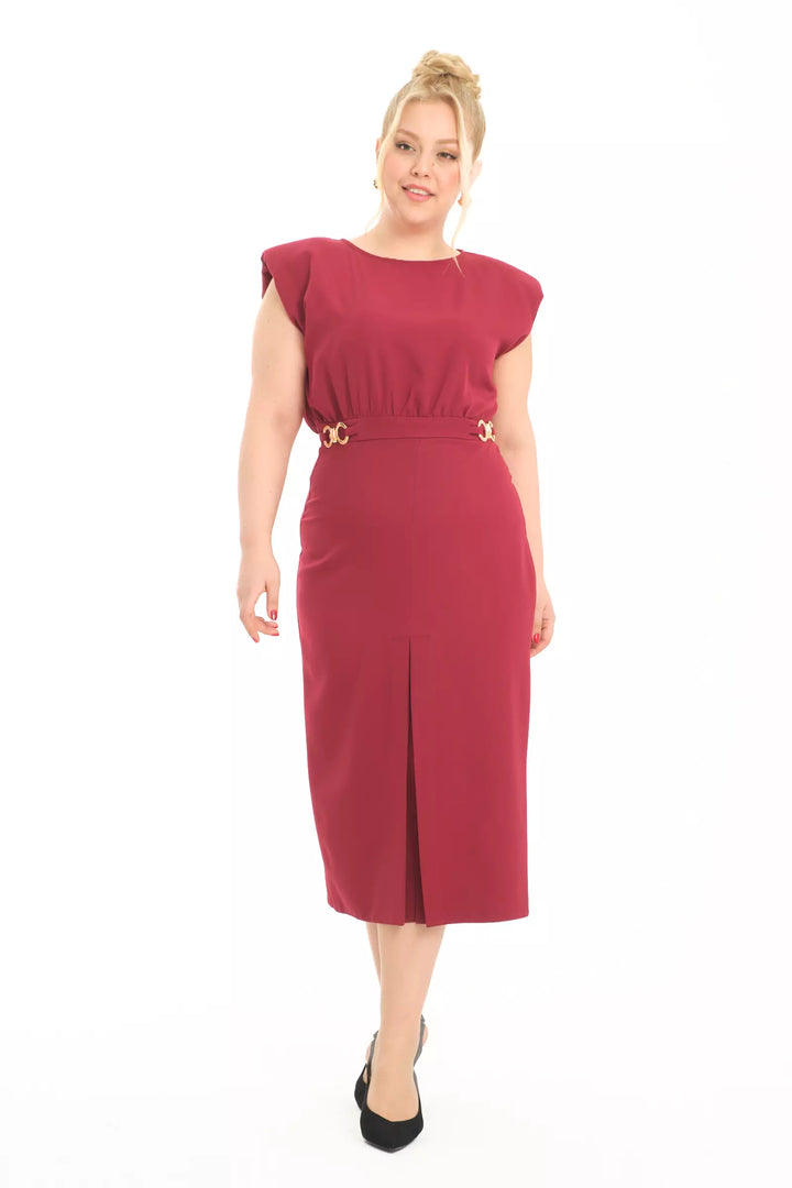FRV Maroon plus size crepe sleeveless midi dress - Dalton