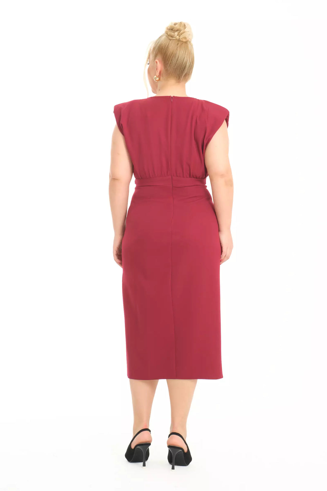 FRV Maroon plus size crepe sleeveless midi dress - Dalton