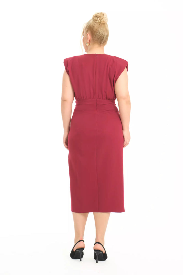 FRV Maroon plus size crepe sleeveless midi dress - Dalton