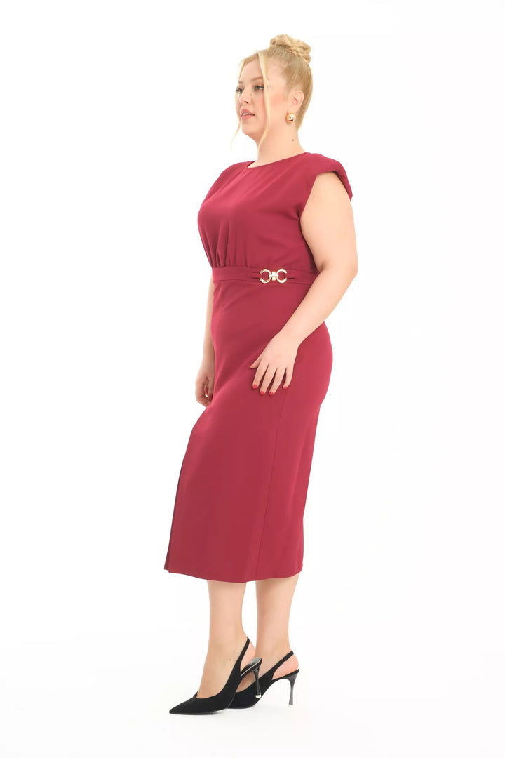 FRV Maroon plus size crepe sleeveless midi dress - Dalton