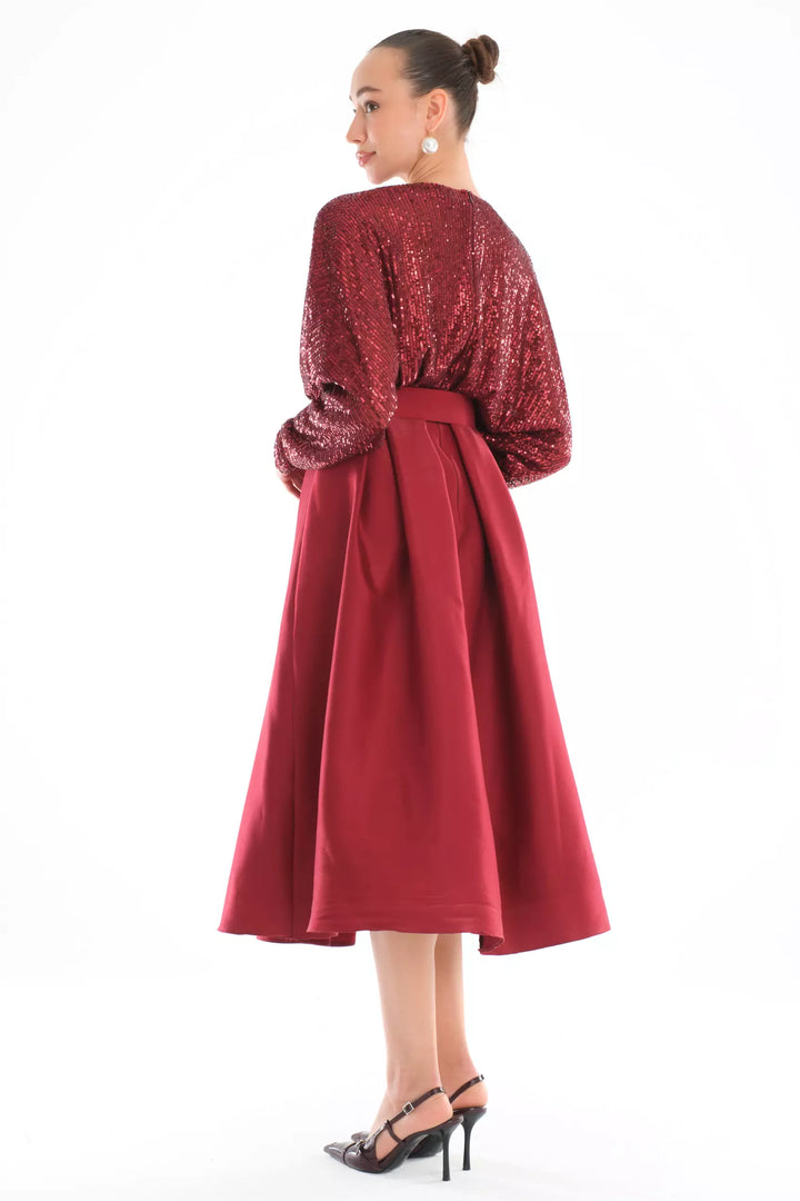 FRV Maroon stamp sequins sleeveless midi dress - Saint John