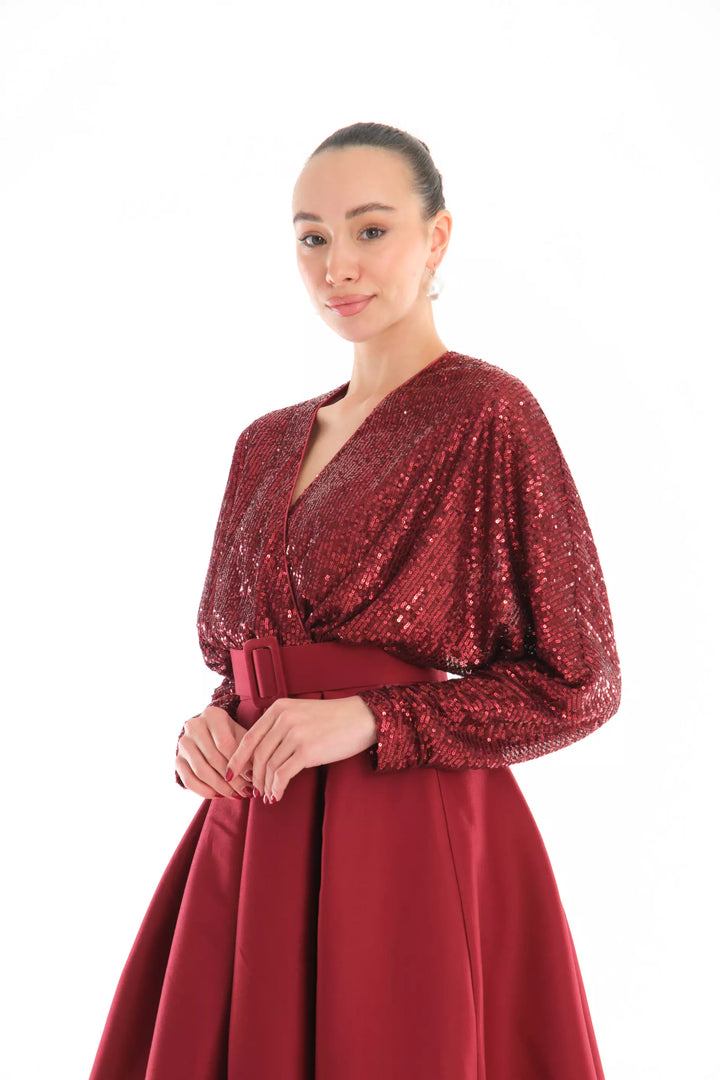 FRV Maroon stamp sequins sleeveless midi dress - Saint John