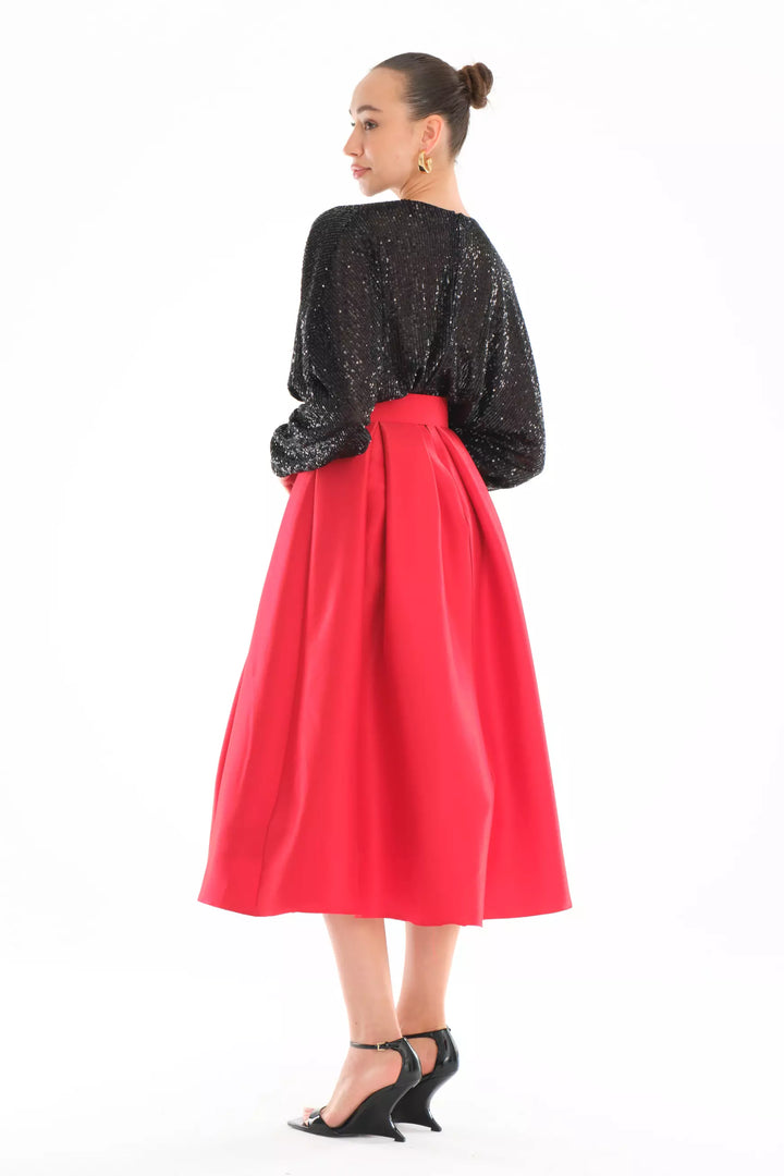 FRV Red stamp sequins sleeveless midi dress - Córdoba