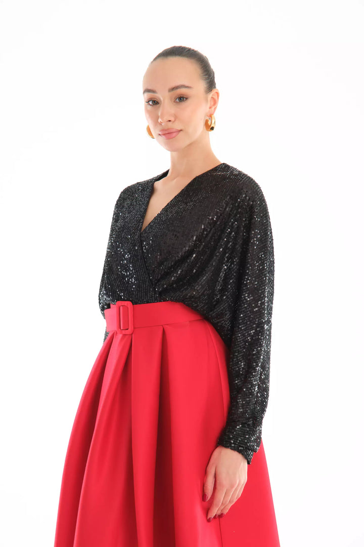 FRV Red stamp sequins sleeveless midi dress - Córdoba