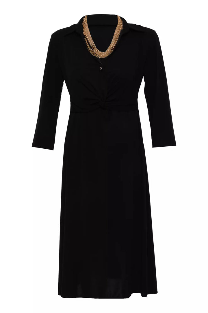 FRV Black sandy long sleeve midi dress - Geel