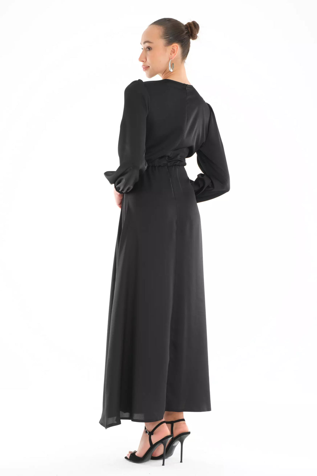 FRV Black satin long sleeve midi dress - Richardson