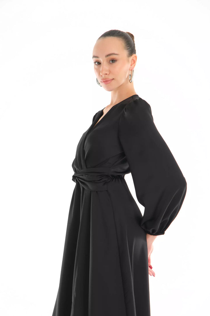 FRV Black satin long sleeve midi dress - Richardson