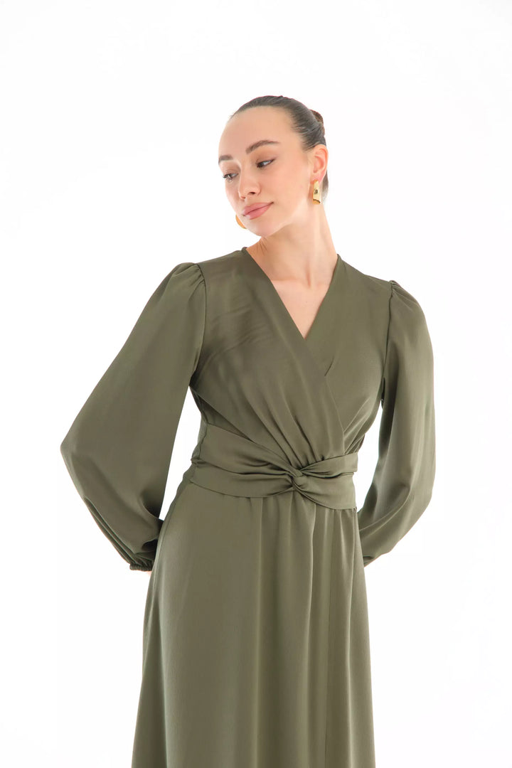 FRV Khaki satin long sleeve midi dress - Eau Claire
